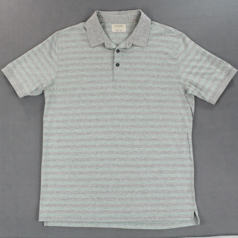 Linksoul Golf Polo Shirt Mens L Gray Green Striped Stretchy Cotton